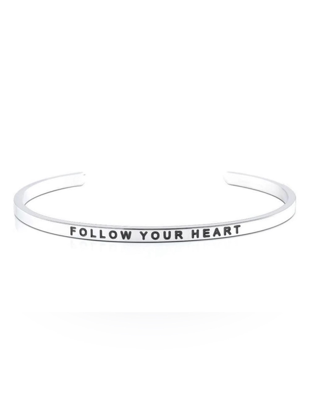 MantraBand Silver "Follow Your Heart" Engraved Inspirational Cuff Bracelet